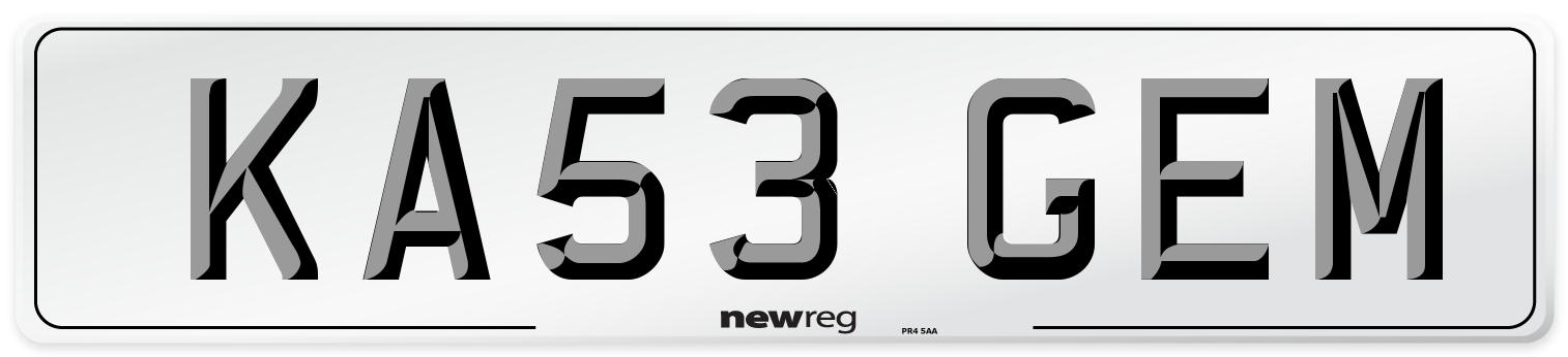 KA53 GEM Number Plate from New Reg
